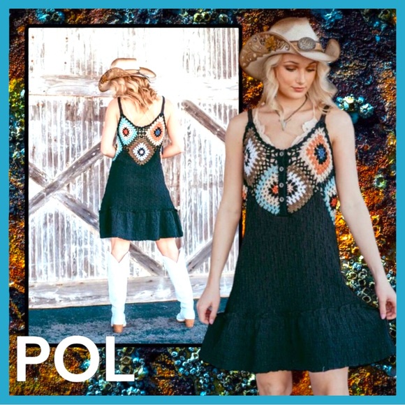 POL Other - POL Crochet Granny Square Beach Boho Mini Sundress or Swimsuit Coverup